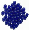 50 8mm Transparent Matte Cobalt Round Glass Beads
